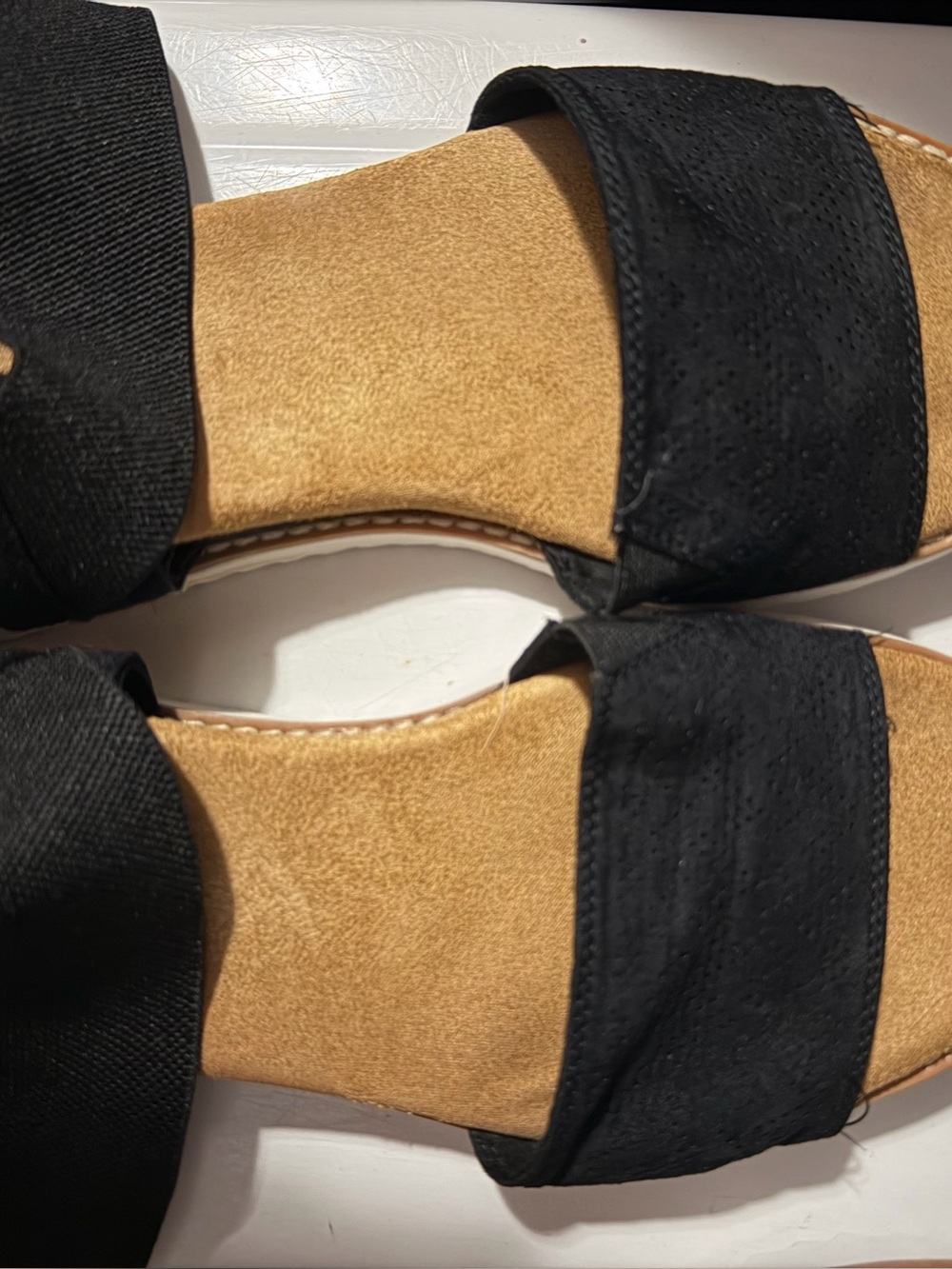 BOBS from Skechers Black Slide Sandals with Tan Footbed